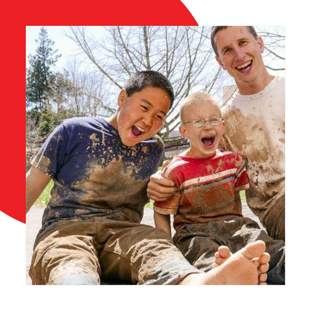 Kids covered in mud