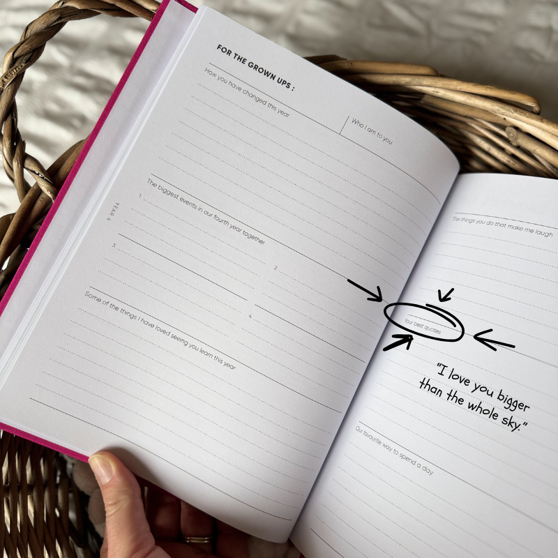 The Book of You childhood memory journal highlighting the prompt for best quotes