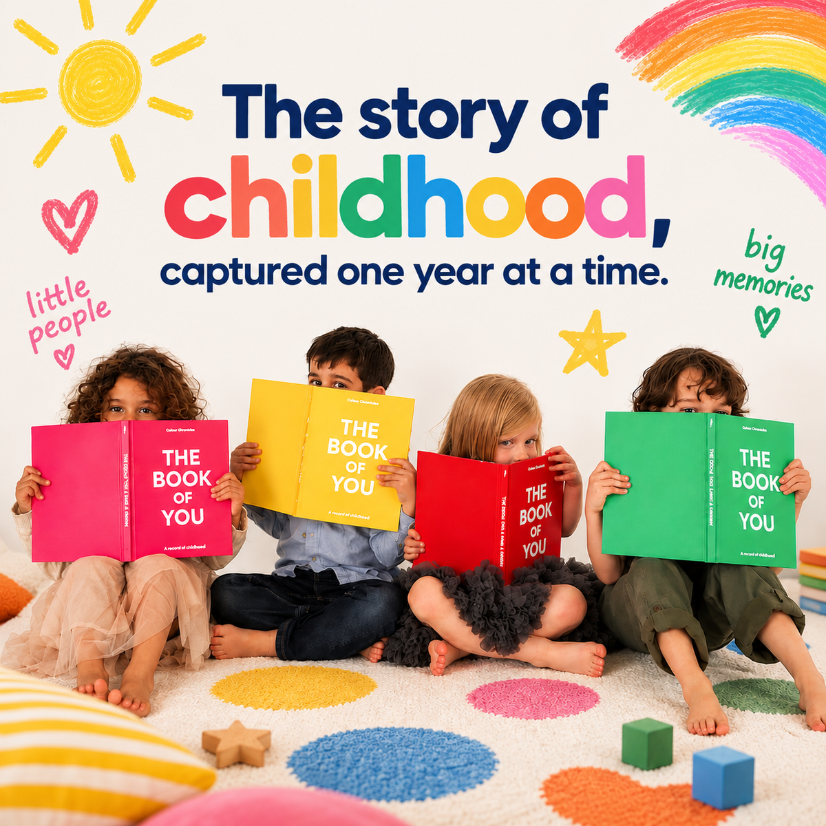 Four children peeking over the top of The Book of You
